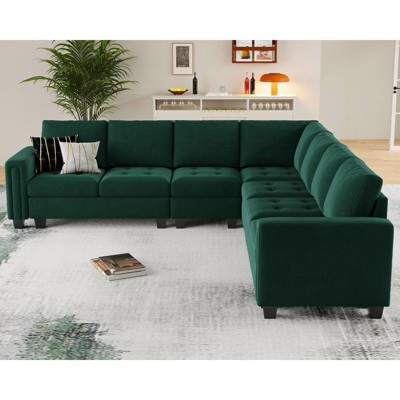 Belffin Modular Velvet Tufted L Shaped Sofa Couch with Reversible Chaises 6-Seater