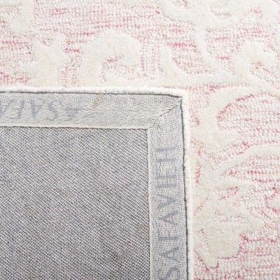 Handmade Pink and Ivory Floral Wool Tufted Square Rug