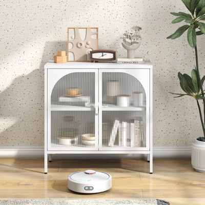 VYNXARIA Metal Sideboard Cabinet - Accent Storage with 2 Glass Doors & Adjustable Shelves for Kitchen & Living Room
