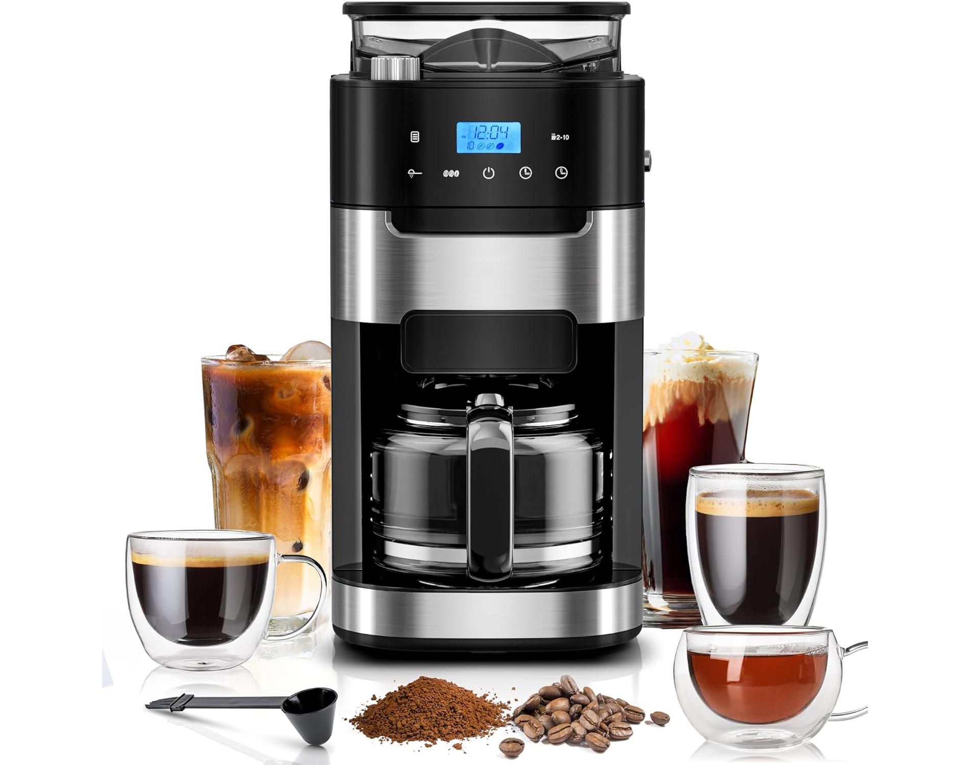 ZAFRO 10-Cup Digital Drip Coffee Maker with Built-In Grinder, 12-Hour Timer, Programmable, 1.5L Water Tank, Keep-Warm Function