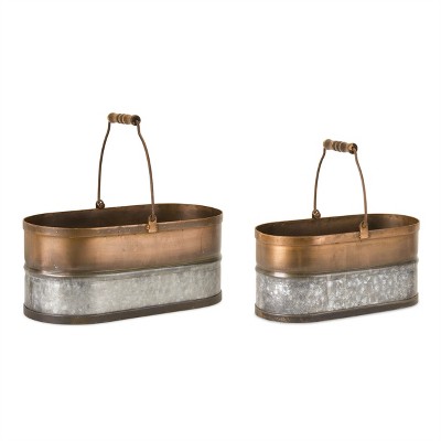 Melrose Oval Metal Bucket Vase (Set of 2)