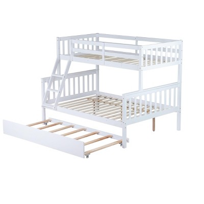 NicBex Twin Over Full Bunk Bed with Guardrail and Trundle,Rubber Wood Loft Bed with Ladder and Converts to 2 Twin Beds,Bunk Beds for Bedroom,White