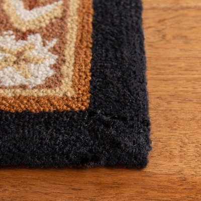 Chelsea 5' Square Black and Brown Wool Floral Rug