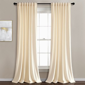 Home Boutique Prima Velvet Solid Light Filtering Back Tab/Rod Pocket Window Curtain Panels Ivory 54x84 Set - 1 of 1