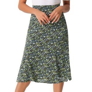 INSPIRE CHIC Women's Print Floral Peasant Elastic Waist A-Line Midi Skirts - 1 of 4