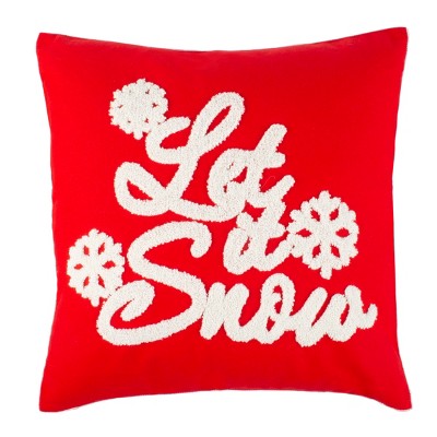 Let It Snow Pillow - Red/White - 18" X 18" - Safavieh