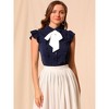 Allegra K Women's Ruffles Cap Sleeve Tops Tie Neck Button Up Peter Pan Collar Blouse Shirts - 3 of 4