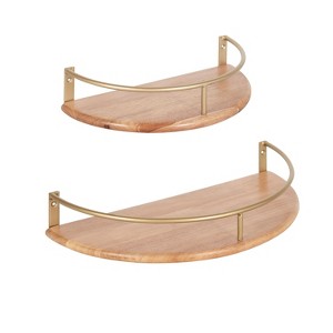 Kate and Laurel Camryn Half Circle Wood Floating Shelf, 2 Piece, Natural and Gold - 1 of 4