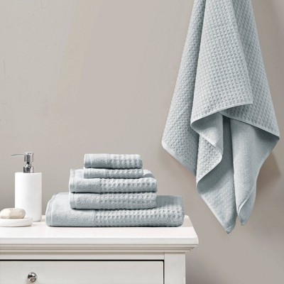 Blue Cotton Waffle Weave Hand Towel Set of Six