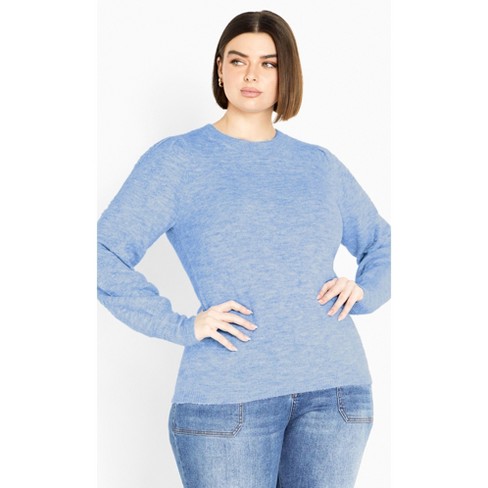 Avenue  Women's Plus Size Sweater Nicky Pompom - Sky Blue - 26w/28w :  Target