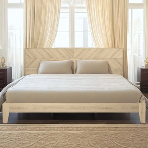 Galano Weiss Clara Platform Bed with Headboard in Oslo Oak, Amber Walnut - 1 of 4