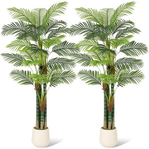 Faux Palm Tree with White Base, Tall Potted Artificial Palm Tree Plant Fake Tropical Plant for Living Room Decor Plants Indoor Outdoor - 1 of 4