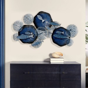 Metal Nobu Wall Hanging Navy/Gold - StyleCraft: Modern Ocean-Themed Digital Art Sculpture, Horizontal Layout - 1 of 4