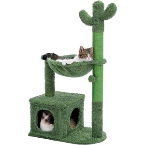 40" Cat Tower with Large Metal Carpet Hammock, Cat Scratching Post for Indoor Cats with Condo - 1 of 4