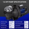 1.6HP Pool Pump In/Above Ground Water Pump Single Speed, 1200W/115V, 6075GPH & High Flow, Powerful Primming Swimming Pool Pumps with Filter Basket - 2 of 4