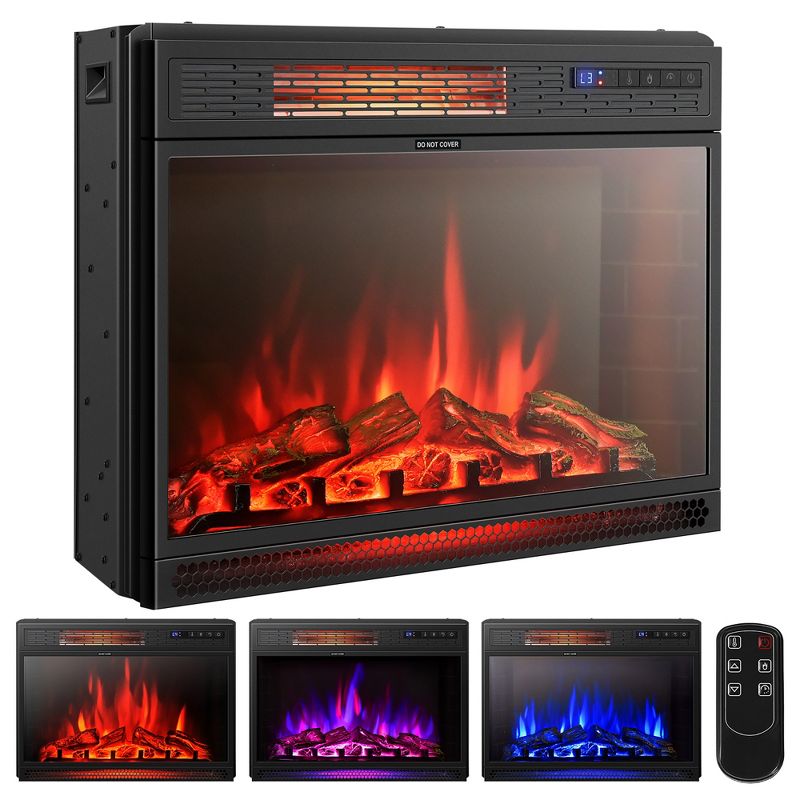 Costway 25''Electric Fireplace Freestanding & Recessed Heater Log Flame Remote 1350W, 1 of 11