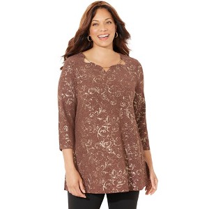 Catherines Women's Plus Size Black Label Keyhole Tunic - 1 of 4