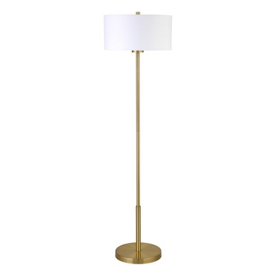 Hudson and Canal 61" Metal Floor Lamp with Fabric Shade Brushed Brass: Contemporary Design, Living Room Elegance, UL Listed