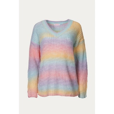Women's V-NECK RAINBOW SWEATER - ESLEY COLLECTION