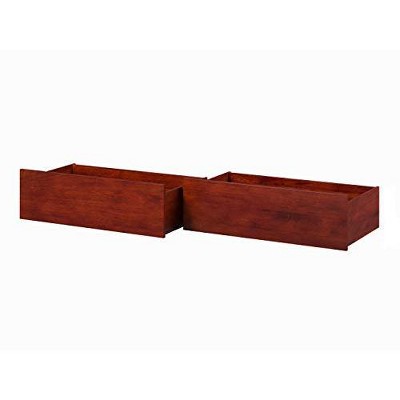 Walnut Rubberwood Twin-Full Urban Bed Drawers with Rollers