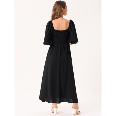 Женские платья INSPIRE CHIC Women's Summer Casual Puff Half Sleeve Square Neck Smocked Flowy with Pockets Maxi Dress Black Medium — фото 4