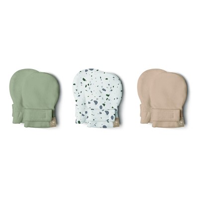 Image of Goumi Stay On 3-Pack Mitts - Moss + Terrazzo + Sandstone 0-3M