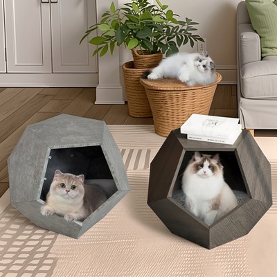Akoasm 25.98 Inch Modern Cat Carrier Furniture Side Table-Cement Gray
