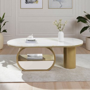 47.24" Metal & MDF Oval Coffee Table with Drawer - 1 of 4