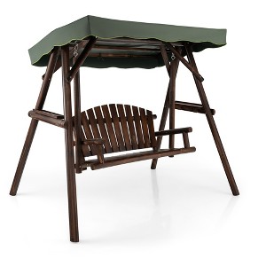 Costway 2 Person Wooden Garden Swing Bench Chair w/ Adjustable Canopy for Garden Porch - 1 of 4