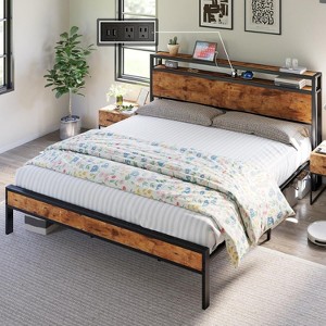 AMERLIFE Platform Bed Frame with Charging Station Storage Headboard, Noise-Free - 1 of 4