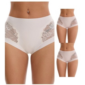 INSPIRE CHIC 3 Packs Women's High Waisted Lace Breathable Full Coverage Tummy Control Briefs Panties - 1 of 4