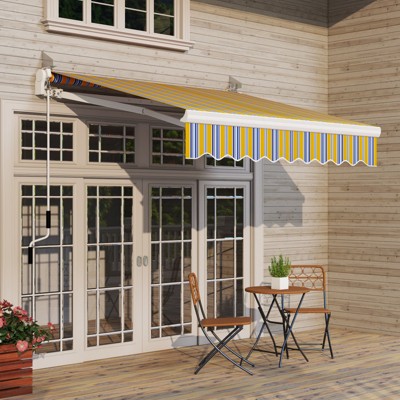 Outsunny 8' Yellow and Blue Striped Retractable Patio Awning