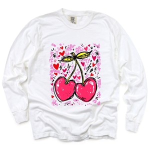 Cherry Hearts Grunge - Women's Garment Dyed Long Sleeve Graphic T-Shirt - 1 of 3