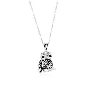 Bella Silver Sterling Silver Oxidized Owl 18" Pendant Necklace - Silver - 1 of 2