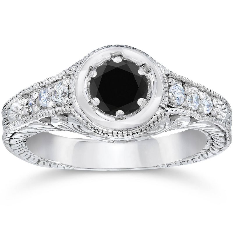Pompeii3 5/8ct Vintage Treated Black & White Diamond Engagement Ring 14K White Gold, 1 of 6