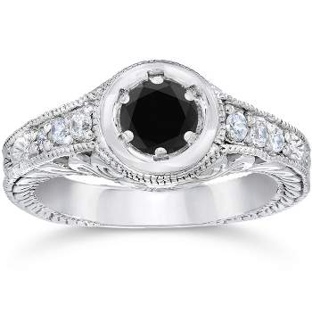 Pompeii3 5/8ct Vintage Treated Black & White Diamond Engagement Ring 14K White Gold