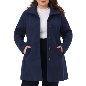 Women's Plus Size Lapel Long Sleeves Pockets Winter Casual Single Breasted Pea Coat with Belt - Agnes Orinda - 1 of 4