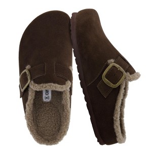 CUSHIONAIRE Haven Genuine Leather Clogs for Women – Faux Fur Lined  Slip-On Womens Shoes with Cork Footbed and Adjustable Buckle - 1 of 4