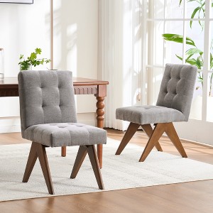 YOUNIKE Modern Upholstered Chair Set of 2 Dining Room Armless Kitchen Chairs Linen Fabric Chair Vanity with 4.7" Thick Cushion Wood V-Leg - 1 of 4