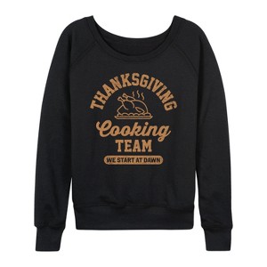 Women's - Instant Message - Thanksgiving Cooking Team Lightweight French Terry Wide Neck Long Sleeve Graphic Shirt - 1 of 4