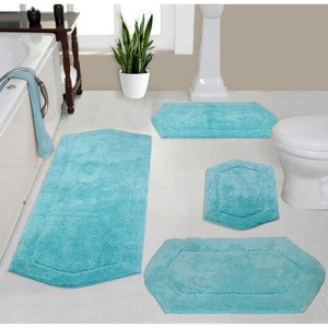 Waterford Tufted Bath Rug, Extra Soft and Absorbent, Non-Slip Bath Mats, Machine Washable bath rugs for Bathroom, 4 Pcs Set with Runner, Turquoise - 1 of 4