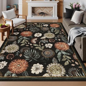 Floral Washable Area Rug, Large Non-Slip Living Room Carpet, Ultra Soft Stain-Resistant Indoor Rug for Bedroom or Dining Room - 1 of 4