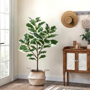 4.3 Ft Artificial Ficus Lyrata Plant, Faux Fiddle Leaf Fig Tree with 46 Fiddle Leaves for Indoor Outdoor - 1 of 4