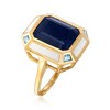 Ross-Simons 7.50 Carat Sapphire, .20 ct. t.w. Sky Blue Topaz and White Enamel Vintage-Style Ring in 18kt Gold Over Sterling Size 8 - 3 of 4
