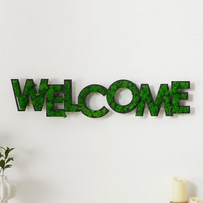 PAGED Eco-Friendly Preserved Moss Metal Wall Art, Wrought Iron Frame Wall Decor, Dynamic Letter Arrangement Framed Wall Art for Living Room