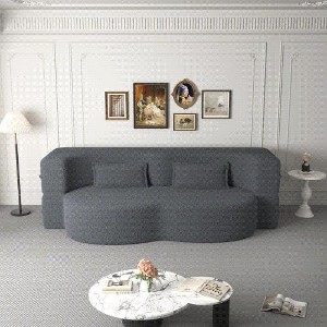 Lycvki Modern Convertible Sleeper Sofa Bed with 2 Pillows, Teddy Fabric,15" Full Size Folding Mattress,no assembly required - 1 of 4