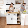 Rolling Kitchen Island with 2 Storage Drawers, Cabinet, Solid Wood Top, Open Spice Rack, Lockable Wheels, Mobile Cart, White - 4 of 4