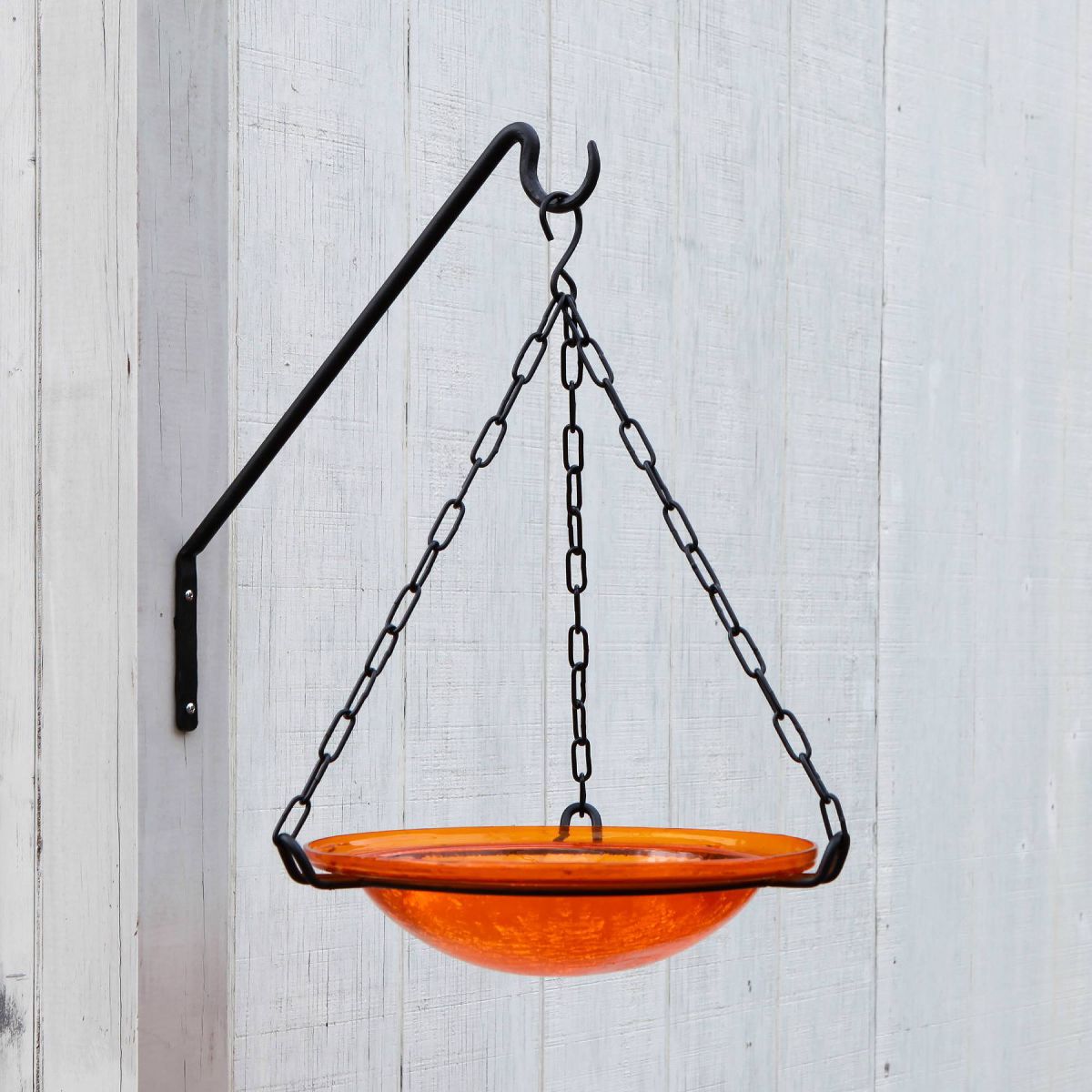 12.5" Crackle Glass Hanging Birdbath Bowl Mandarin Orange - ACHLA Designs: Wrought Iron Garden Decor - thumbnail 6