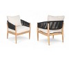 Set of 2 Acacia Wood Club Chair,Outdoor Rope Weave Back Club Chair with Cushion,Garden Club Chair with Rust Resistant Frame for Patio-Koiai - 3 of 4