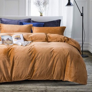 3 Pieces Velvet Duvet Cover Set, Zippered Flannel Comforter Cover Set - NTBAY - 1 of 4
